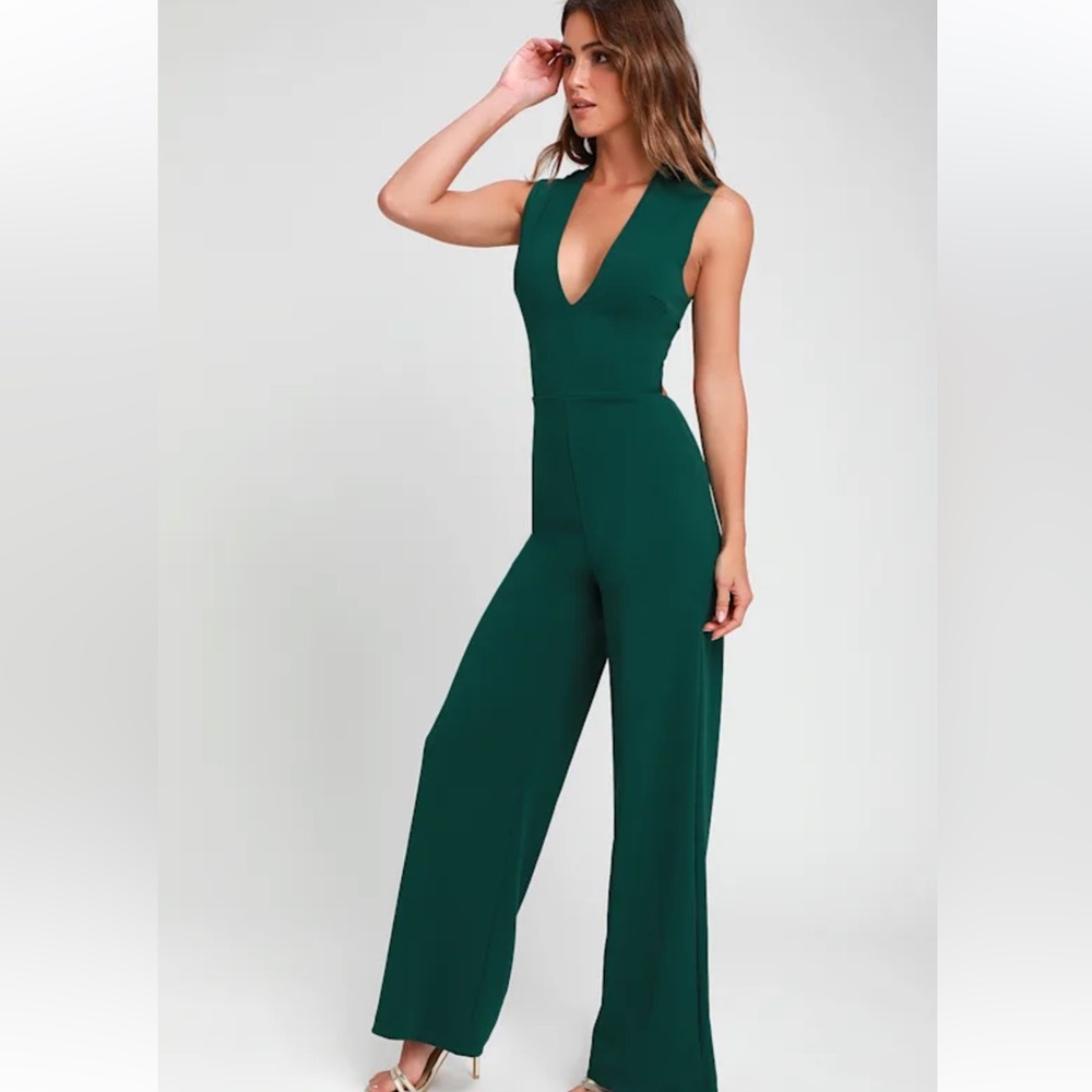 Lulus Thinking Out Loud Hunter Green Backless Jumpsuit M